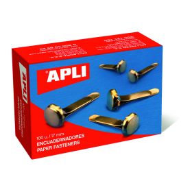 Apli Encuadernadores Metalicos Dorados 12mm - Caja de 100 - sin Arandela - Aptos para Todo Tipo de Documentos - Ideales para Encuadernar y Manualidades