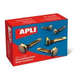 Apli Encuadernadores Metalicos Dorados 17mm - Caja de 100 - sin Arandela - Aptos para Todo Tipo de Documentos - Ideales para Encuadernar y Manualidades