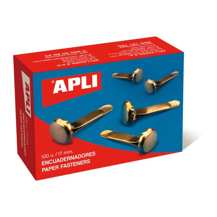 Apli Encuadernadores Metalicos Dorados 17mm - Caja de 100 - sin Arandela - Aptos para Todo Tipo de Documentos - Ideales para Encuadernar y Manualidades
