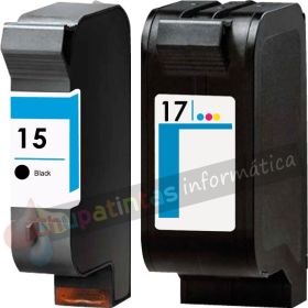 HP 45/15 Negro + HP 17 Color Pack de 2 Cartuchos de Tinta Genéricos-1