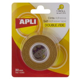 Apli Cinta Adhesiva Doble Cara 30mm x 10m - Facil de Cortar y Aplicar - Adhesion Fuerte y Duradera - Transparente Transparente