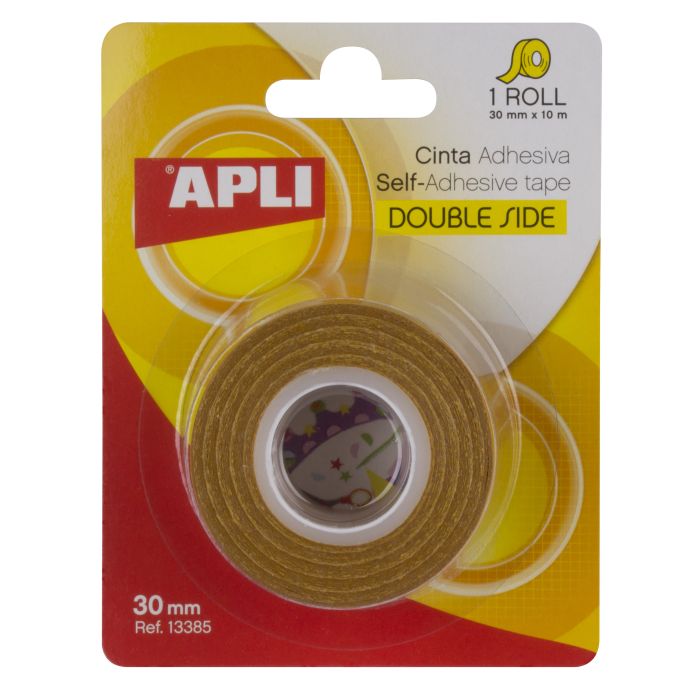 Apli Cinta Adhesiva Doble Cara 30mm x 10m - Facil de Cortar y Aplicar - Adhesion Fuerte y Duradera - Transparente Transparente