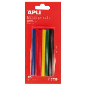 Apli Recambio de Barras de Adhesivo Termofusible - Ø7.5mmx10cm - 12 Barras en 6 Colores Surtidos - Adhesion Instantanea en Multiples Superficies - No Gotea - Compatible con Pistolas de Ø7.5mm