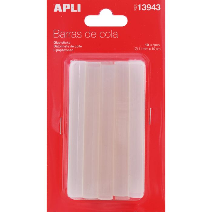 Apli Recambio de Barras de Adhesivo Termofusible - Ø11mmx10cm - Precision y Limpieza en Trabajos de Bricolaje y Manualidades No Gotea Compatible con Pistolas Ø11mm
