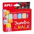 Apli Tizas Redondas Jumbo de Colores Surtidos - Tamaño Ø 25 x 105mm - Fabricadas con Sulfato de Calcio Bajo en Residuo - Ideales para Escribir, Dibujar y Colorear en Pizarras y Pavimentos - Aptas para Uso Escolar