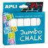 Apli Tizas Redondas Jumbo Blancas - Tamaño Ø 25 x 105mm - Fabricadas con Sulfato de Calcio Bajo en Residuo - sin Polvo - Ideales para Escribir, Dibujar y Colorear en Pizarras y Pavimentos - Aptas para Uso Escolar