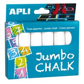 Apli Tizas Redondas Jumbo Blancas - Tamaño Ø 25 x 105mm - Fabricadas con Sulfato de Calcio Bajo en Residuo - sin Polvo - Ideales para Escribir, Dibujar y Colorear en Pizarras y Pavimentos - Aptas para Uso Escolar