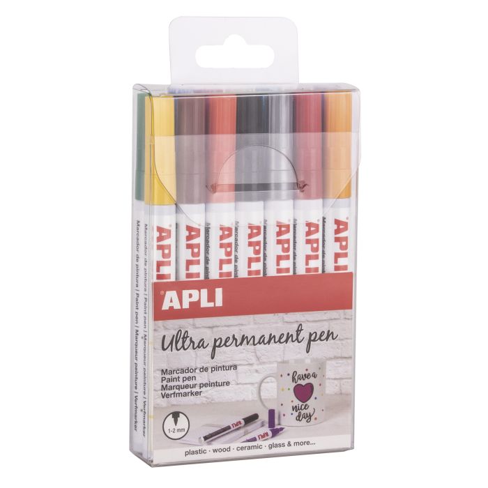 Apli Rotuladores Tinta Permanente Punta Fina - Pack 14 Colores - Base Aceite - Resistente Al Agua - Soporta Hasta 60°C