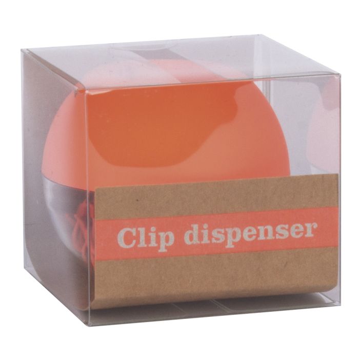 Apli Fluor Collection Dispensador de Clips - Ø 70x60 mm - Tapa Magnetica "Soft Touch" Naranja - Incluye 50 Clips Amarillo Fluorescente 28 mm
