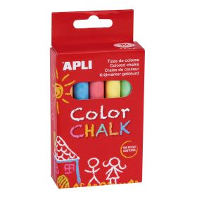 Apli Tizas Redondas de Colores Surtidos - Pack de 10 Tizas de Ø 9 x 80mm - sin Polvo - Ideales para Escribir, Dibujar y Colorear en Pizarras y Pavimentos - Aptas para Uso Escolar