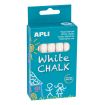 Apli Tizas Blancas Redondas - Pack de 10 - Tamaño Ø 9 x 80mm - Bajo en Residuo y sin Polvo - Ideal para Escribir, Dibujar y Colorear en Pizarras y Pavimentos - Uso Escolar