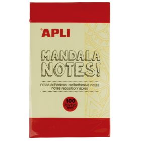 Apli Notas Adhesivas Mandala 125x75mm - 100 Hojas - Diseño Mandala - Adhesivo de Calidad - Amarillo