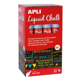 Apli Rotulador de Tiza Liquida Azul - Punta Redonda - Ideal para Pizarras, Plastico, Ventanas, Ceramica, Vinilos, Metal, Etc - Facil de Borrar - Secado Rapido - Uso Sencillo - Base Agua Libre de Toxicos