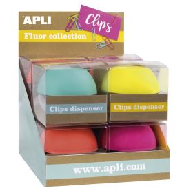 Apli Fluor Collection Expositor de Clips - Ø 70x60 mm - 8 Dispensadores en 4 Colores - Tapa Magnetica "Soft Touch" - Incluye 50 Clips