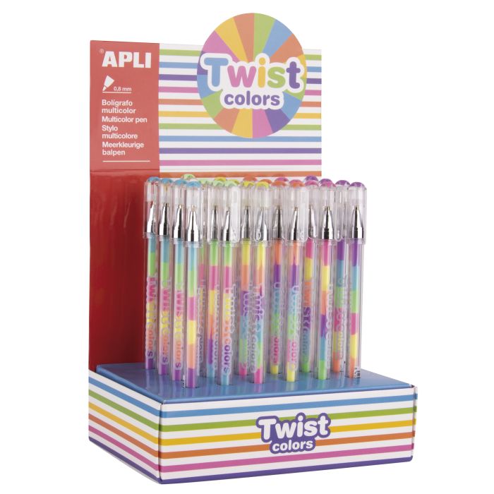 Apli Expositor Boligrafos Gel Pen Twist Colors - 0.8mm - Tinta Que Cambia de Color - Acabado Fluor - 24 Unidades - Secado Rapido y Larga Duracion