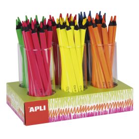 Apli Expositor Jumbo Fluor de Lapices - 5mm de Grosor Triangular - 108 Lapices en 6 Colores Fluorescentes - Recambios Disponibles