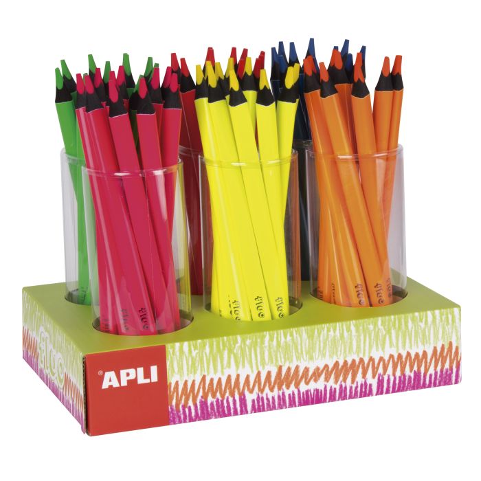 Apli Expositor Jumbo Fluor de Lapices - 5mm de Grosor Triangular - 108 Lapices en 6 Colores Fluorescentes - Recambios Disponibles