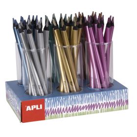 Apli Jumbo Metallic Expositor de Lapices - 5mm de Grosor Triangular - 108 Lapices Fluorescentes Surtidos - Ideal para Mejor Sujecion y Mayor Cobertura en Un Solo Trazo