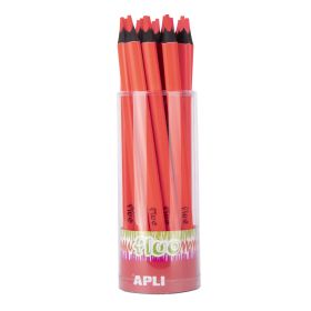 Apli Lapices Jumbo Fluor Rojos - 5mm de Grosor Triangular - 18 Unidades por Pack - Ideal para Mejor Sujecion y Mayor Cobertura en Un Solo Trazo - Formato Practico para Expositor