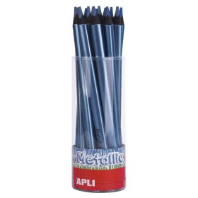 Apli Lapices Jumbo Metallic Azul Metalizado - 5mm de Grosor Triangular - 18 Unidades por Pack - Ideal para Mejor Sujecion y Mayor Cobertura en Un Solo Trazo - Formato Practico para Expositor