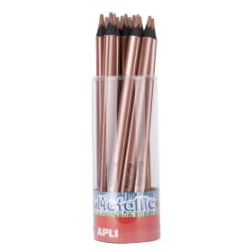 Apli Lapices Jumbo Metallic Bronce - 5mm de Grosor Triangular - 18 Unidades por Pack - Ideal para Mejor Sujecion y Mayor Cobertura en Un Solo Trazo - Formato Practico para Expositor Jumbo Metallic