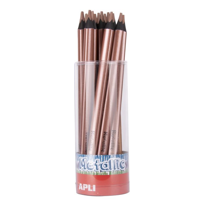 Apli Lapices Jumbo Metallic Bronce - 5mm de Grosor Triangular - 18 Unidades por Pack - Ideal para Mejor Sujecion y Mayor Cobertura en Un Solo Trazo - Formato Practico para Expositor Jumbo Metallic