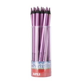 Apli Lapices Jumbo Metallic Lila Metalizado - 5mm de Grosor Triangular - Pack de 18 Unidades - Ideal para Mejor Sujecion