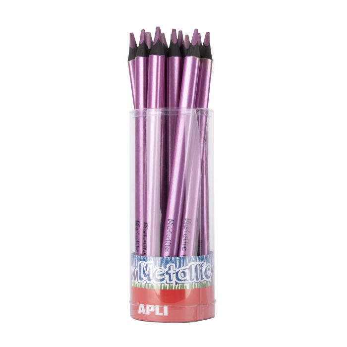 Apli Lapices Jumbo Metallic Lila Metalizado - 5mm de Grosor Triangular - Pack de 18 Unidades - Ideal para Mejor Sujecion