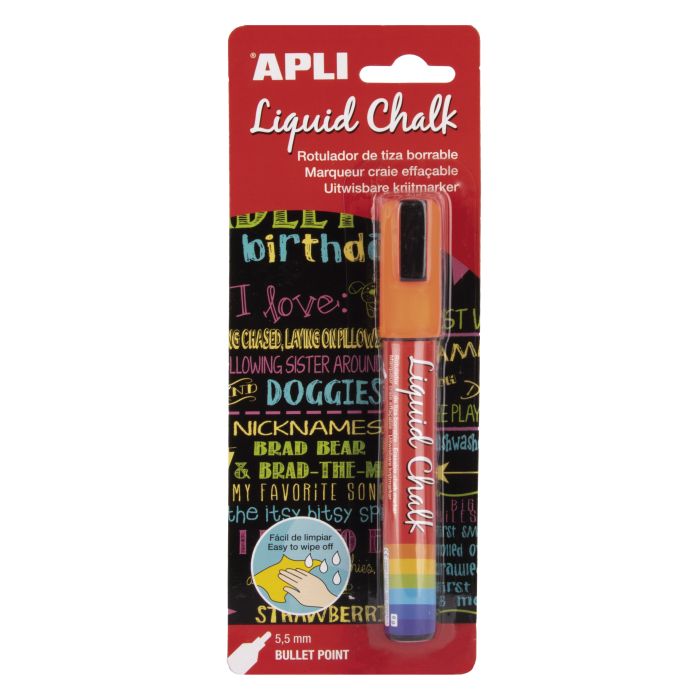 Apli Rotulador de Tiza Liquida - Punta Redonda de 5.5mm - Ideal para Pizarras, Plastico, Ventanas, Ceramica, Vinilos, Metal, Etc - Facil de Borrar con Paño Humedo - Secado Rapido y Libre de Toxicos