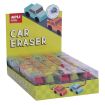 Apli Gomas de Borrar Coche - Expositor con 20 Unidades en 4 Modelos Surtidos - Forma de Coche Que Sirve para Borrar y Jugar - Modelos de Coche, Camion y Dos Excavadoras en Diferentes Colores