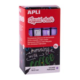 Apli Rotulador de Tiza Liquida Lila Pastel - Punta Redonda - Ideal para Pizarras, Plastico, Ventanas, Ceramica, Vinilos, Metal, Etc - Facil de Borrar - Secado Rapido - Uso Sencillo - Base Agua Libre de Toxicos