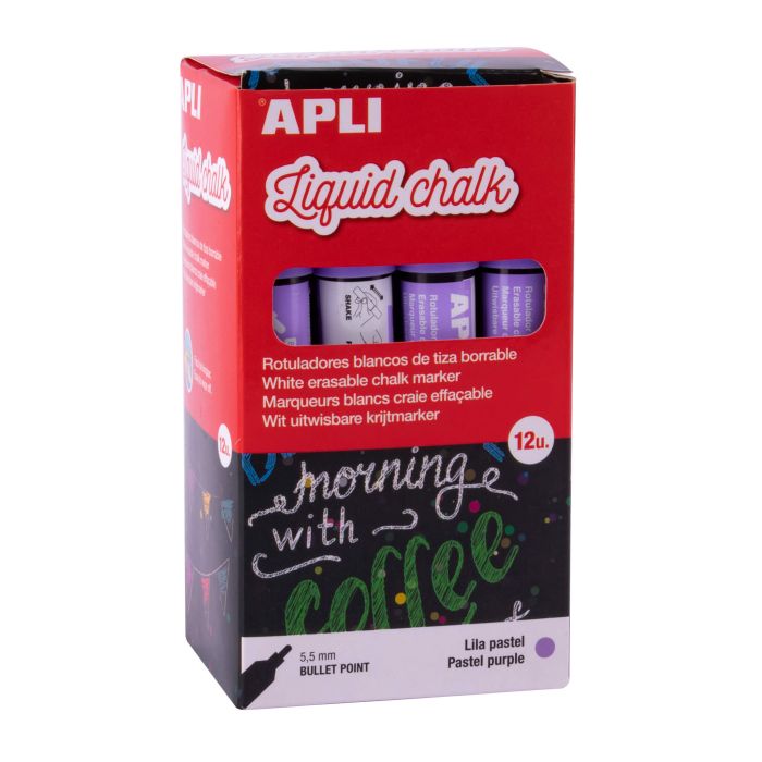 Apli Rotulador de Tiza Liquida Lila Pastel - Punta Redonda - Ideal para Pizarras, Plastico, Ventanas, Ceramica, Vinilos, Metal, Etc - Facil de Borrar - Secado Rapido - Uso Sencillo - Base Agua Libre de Toxicos