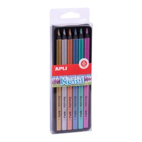 Apli Lapices Jumbo Metal - 5mm - Colores Oro, Plata, Bronce, Azul, Turquesa y Morado - Trazo 5mm - Madera Triangular