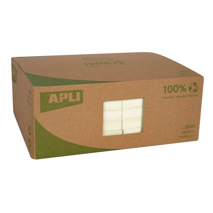 Apli Notas Adhesivas Recicladas Classic 125x75mm 12 Blocs - 100 Hojas - Color Amarillo