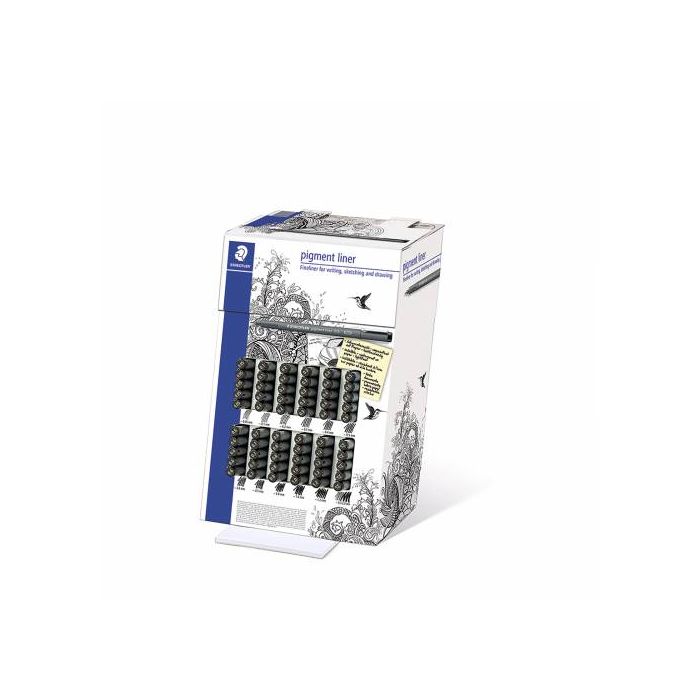 Staedtler Pigment Liner 308 Expositor de 60 Rotuladores Calibrados - Diversas Anchuras de Trazo - Secado Rapido - Color Negro