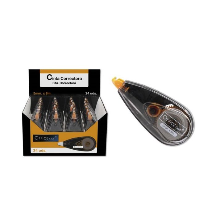 Office Club Cinta Correctora 5mm x 8m - Cuerpo Transparente - Forma Ergonomica
