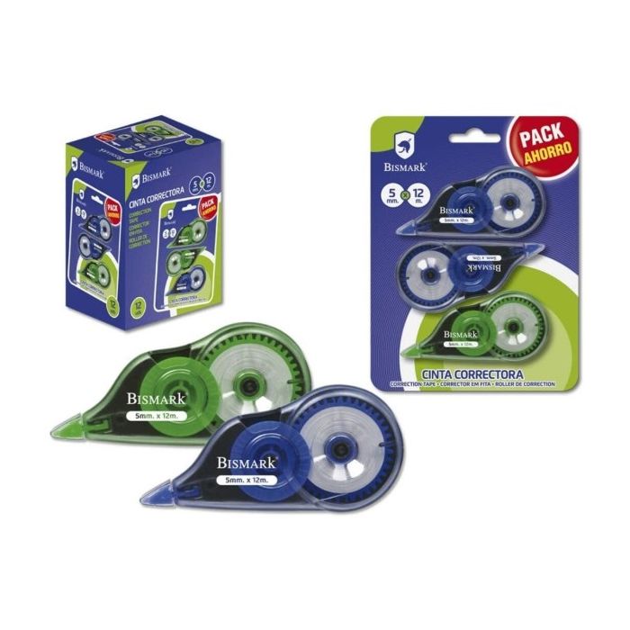 Bismark Pack de 3 Cintas Correctoras 5mm x 12m - Cuerpo Transparente - Forma Ergonomica