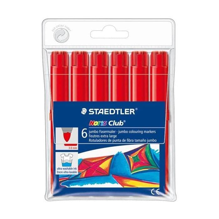 Staedtler Noris Watercolour 340 Pack de 6 Rotuladores de Gran Tamaño - Trazo 3mm Aprox - Lavable Facilmente - Tinta Base de Agua - Color Rojo