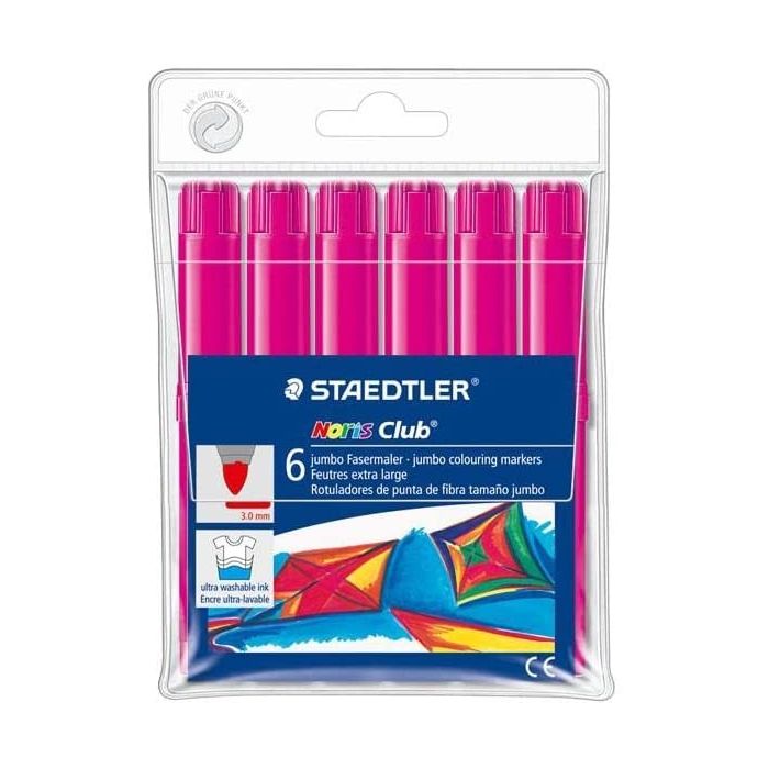 Staedtler Noris Watercolour 340 Pack de 6 Rotuladores de Gran Tamaño - Trazo 3mm Aprox - Lavable Facilmente - Tinta Base de Agua - Color Magenta