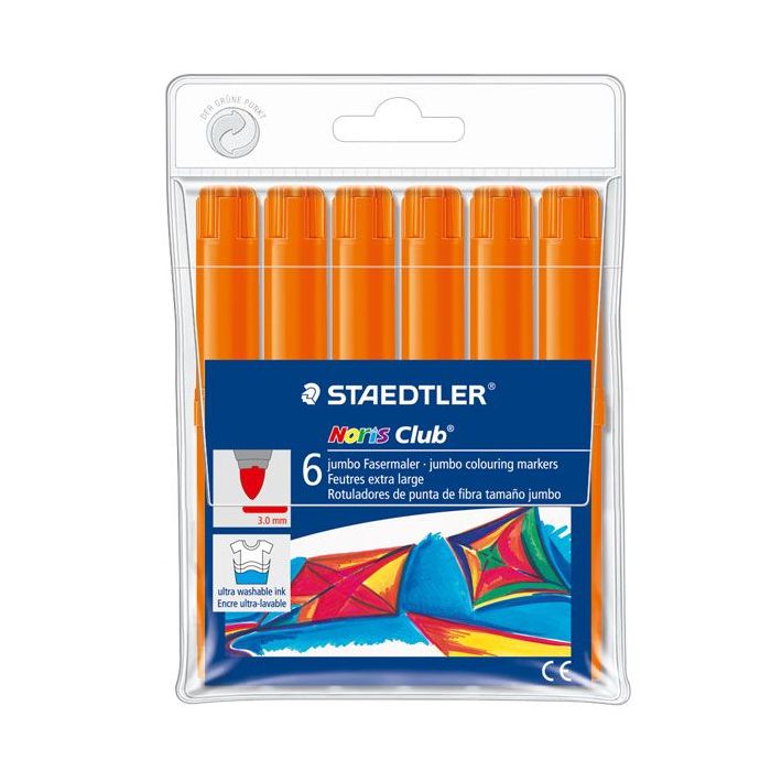 Staedtler Noris Watercolour 340 Pack de 6 Rotuladores de Gran Tamaño - Trazo 3mm Aprox - Lavable Facilmente - Tinta Base de Agua - Color Naranja