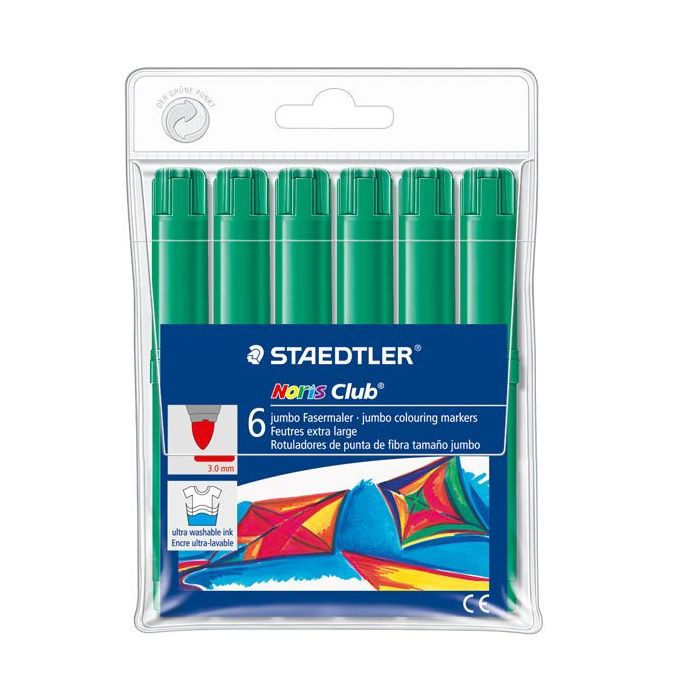 Staedtler Noris Watercolour 340 Pack de 6 Rotuladores de Gran Tamaño - Trazo 3mm Aprox - Lavable Facilmente - Tinta Base de Agua - Color Verde