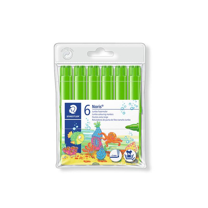Staedtler Noris Watercolour 340 Pack de 6 Rotuladores de Gran Tamaño - Trazo 3mm Aprox - Lavable Facilmente - Tinta Base de Agua - Color Verde Claro
