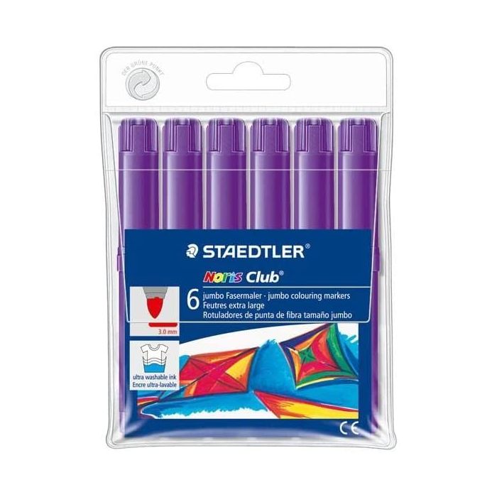 Staedtler Noris Watercolour 340 Pack de 6 Rotuladores de Gran Tamaño - Trazo 3mm Aprox - Lavable Facilmente - Tinta Base de Agua - Color Violeta