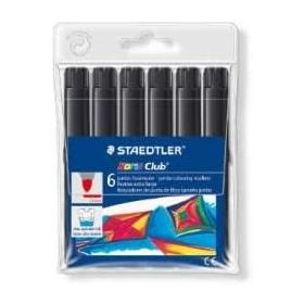 Staedtler Noris Watercolour 340 Pack de 6 Rotuladores de Gran Tamaño - Trazo 3mm Aprox - Lavable Facilmente - Tinta Base de Agua - Color Negro