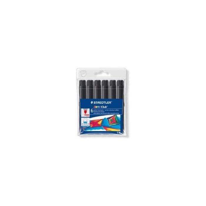 Staedtler Noris Watercolour 340 Pack de 6 Rotuladores de Gran Tamaño - Trazo 3mm Aprox - Lavable Facilmente - Tinta Base de Agua - Color Negro