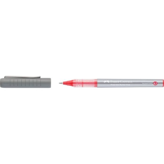 Faber-Castell Roller Free Ink Boligrafo de Tinta Liquida - Punta Conica 0,7mm - Ancho de Linea Fino - Clip de Metal - Color Rojo