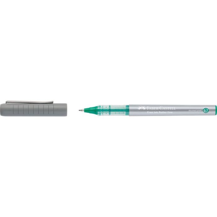 Faber-Castell Roller Free Ink Boligrafo de Tinta Liquida - Punta Conica 0,7mm - Ancho de Linea Fino - Clip de Metal - Color Verde