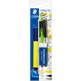 Staedtler Pack Escolar Compuesto por 1 Marcador Amarillo + 1 Goma de Borrar + 1 Boligrafo Negro + 1 Portaminas de 0.5mm + 1 Regla