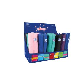 Oxford Kangoo Teens Expositor de 24 Estuches (12 rectangulares medianos, 12 redondos pequeños) - Goma Elastica para unirlo al Cuaderno - Colores Surtidos