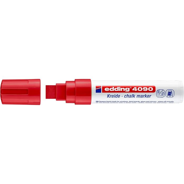 Edding 4090 Rotulador de Tiza Liquida - Punta Biselada - Trazo entre 4 y 15mm - Olor Neutro - Color Rojo